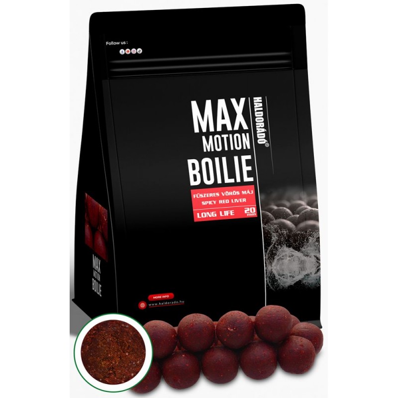 Boilies Haldorado Max Motion Boilie Long Life -Ficat Rosu Condimentat, 20mm, 800g