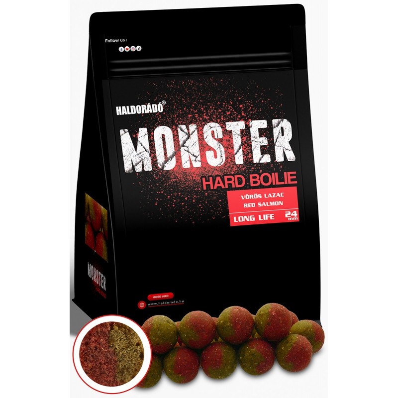 Boilies Haldorado Monster Hard Boilie 24+, 700g, 24mm - Somon Rosu